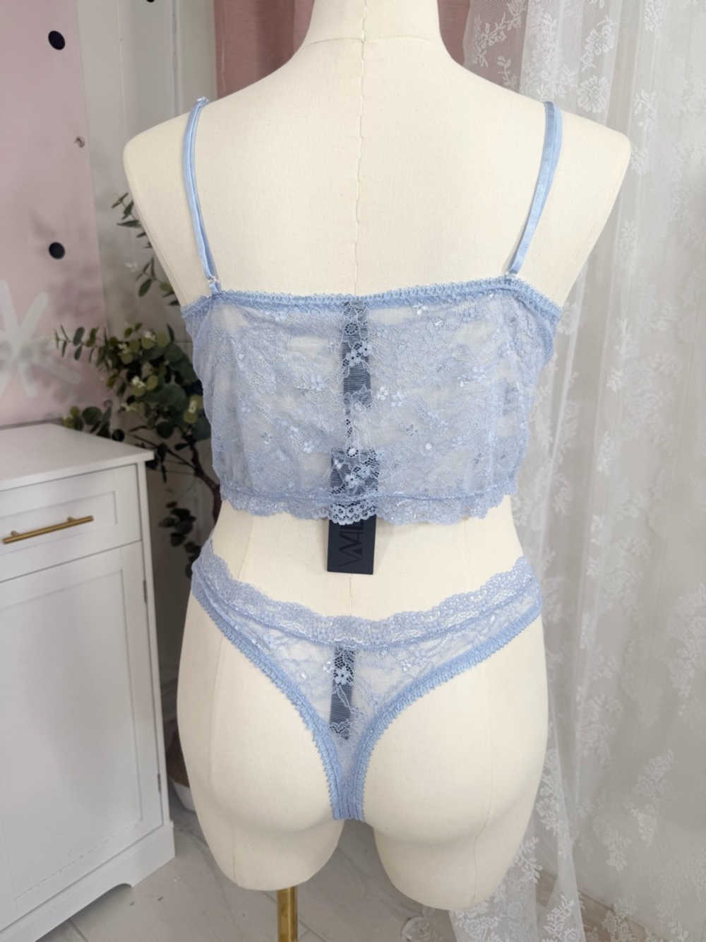 Widow Sheer Lace Bralette & Bikini Set in Light Blue Bin#5 - Picture 3 of 5